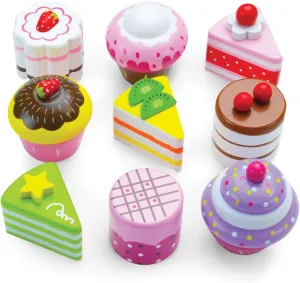 Imagination Generation Cupcake and Mini Cake Petit Four Set (9pcs.) Wood Eats! Delectable Desserts Wooden Pretend Play Foods | Imaginative Play Kitchen Toy Accessories in Box