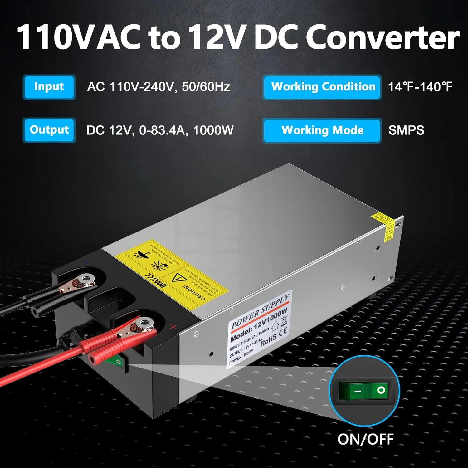 IMAYCC AC to DC Converter SMPS 110V to 12V Converter 12V DC Power Supply, Universal 120V to 12V Converter Transformer Max Current 83.4A 1000W