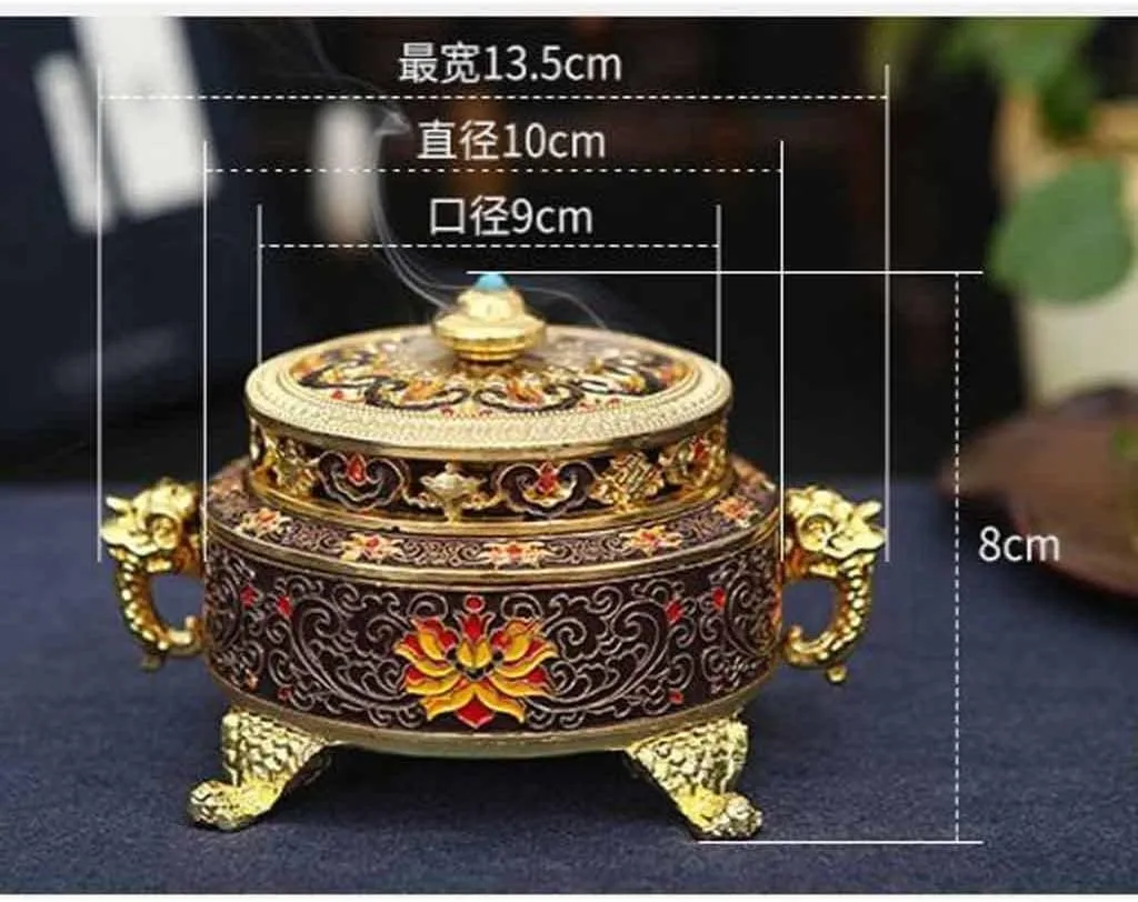 Incense Holder Incense Burner Tibetan Painted Enamel Zinc Alloy Coil Incense Holder Home Office Decoration (Gray 8CM)