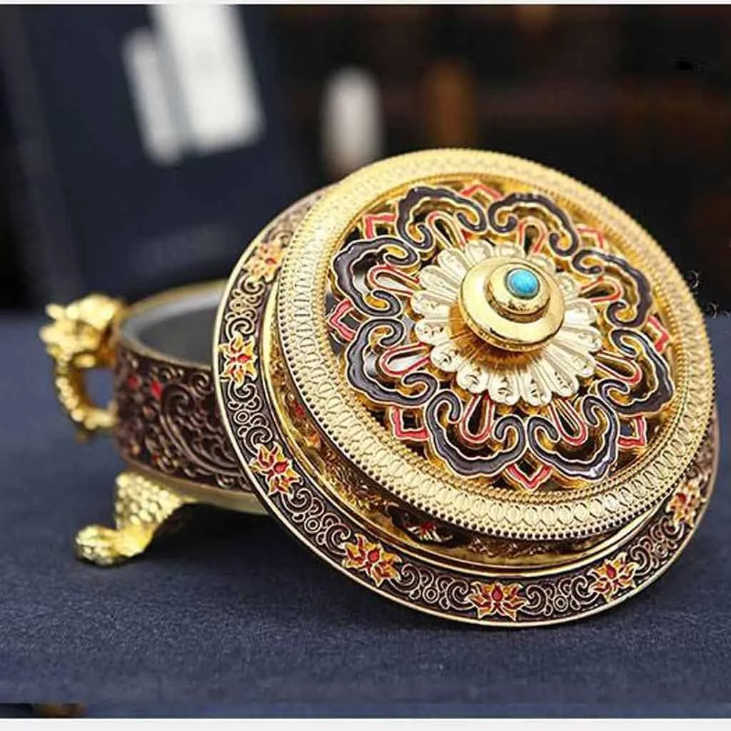 Incense Holder Incense Burner Tibetan Painted Enamel Zinc Alloy Coil Incense Holder Home Office Decoration (Gray 8CM)