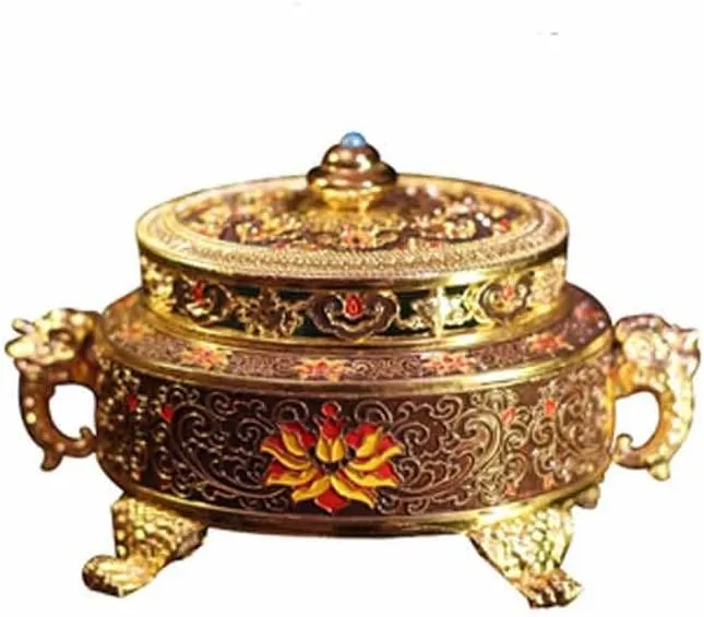 Incense Holder Incense Burner Tibetan Painted Enamel Zinc Alloy Coil Incense Holder Home Office Decoration (Gray 8CM)