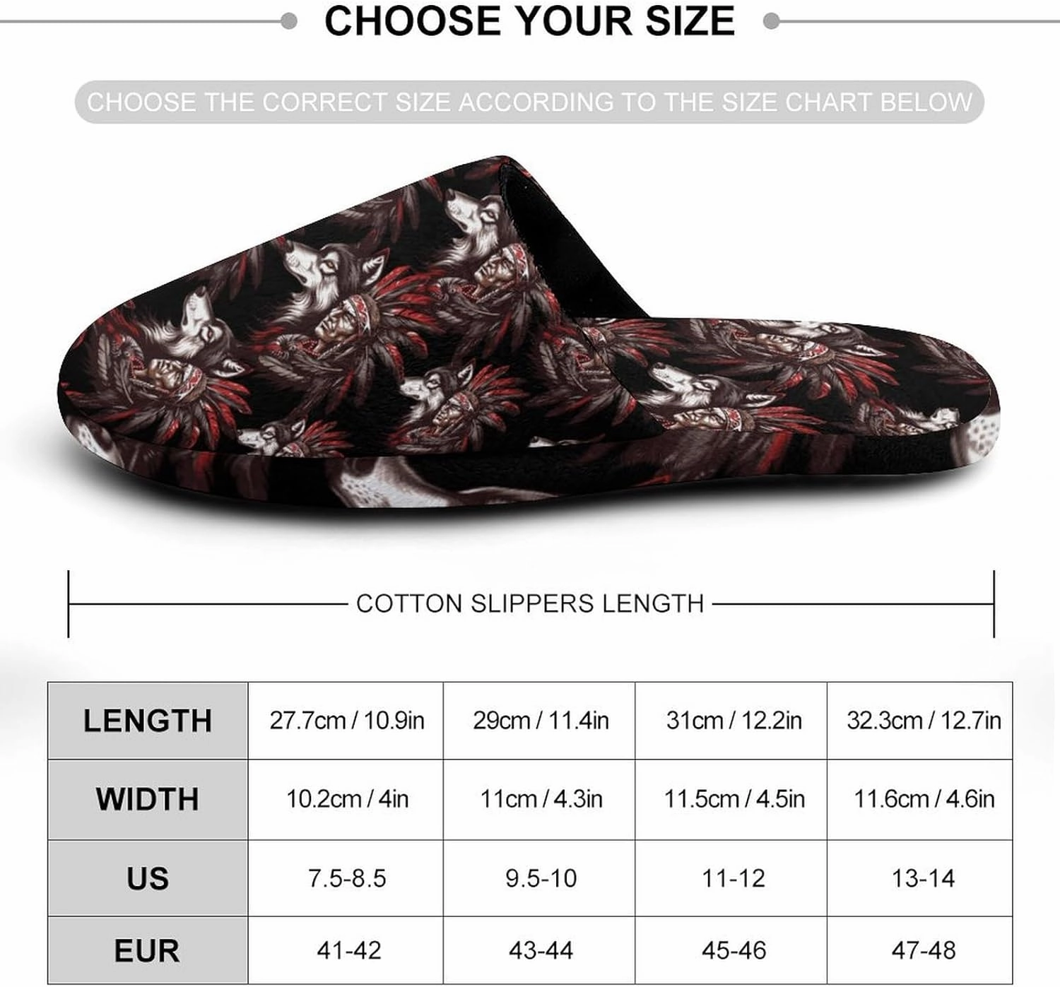 Indian Tribal Chief And Wolf Men's Flannel House Slippers Warm Slip On Home Shoes for Indoor And Outdoor