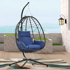 Indoor Outdoor Egg Chair with Stand | Wicker Swing for Patio/Bedroom/Balcony | All-Weather Wicker on Powder-Coated Steel | Durable Sturdy | Washable Anti-UV Cushion | Curved Back