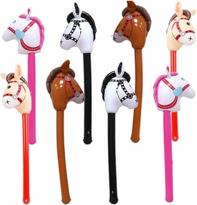 Inflatable Stick Horse,8Pcs Blow Up Horse head Stick,Colorful PVC Horse Balloon with Edge,Sealing Design Baby Toys Balloon Stick for Horse Themed Birthday Party Supplies