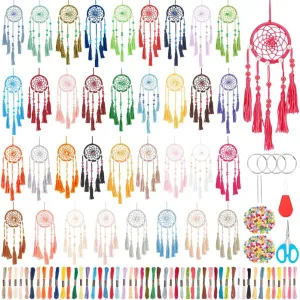 INFUNLY 50 Sets DIY Small Dream Catcher Kits for Beginners Colorful Handmade Boho Dream Catchers Kit DIY Mini Dream Catcher Making Kit for Starters Bedroom Car Mirror Bag Decoration Craft Gift
