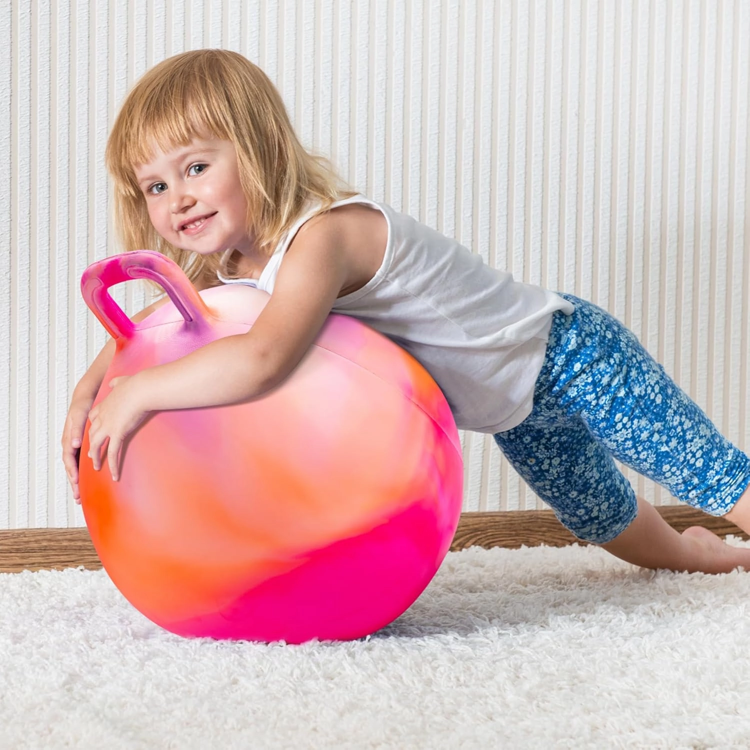 INPODAK Hopper Ball 18 Inch Bouncy Ball with Handle for Kids, Hippity Hop Jumping Bounce Hopping Toy for Boys Girls Ages 3-6 Includes Pump and Gift Box Great Gift for Birthday