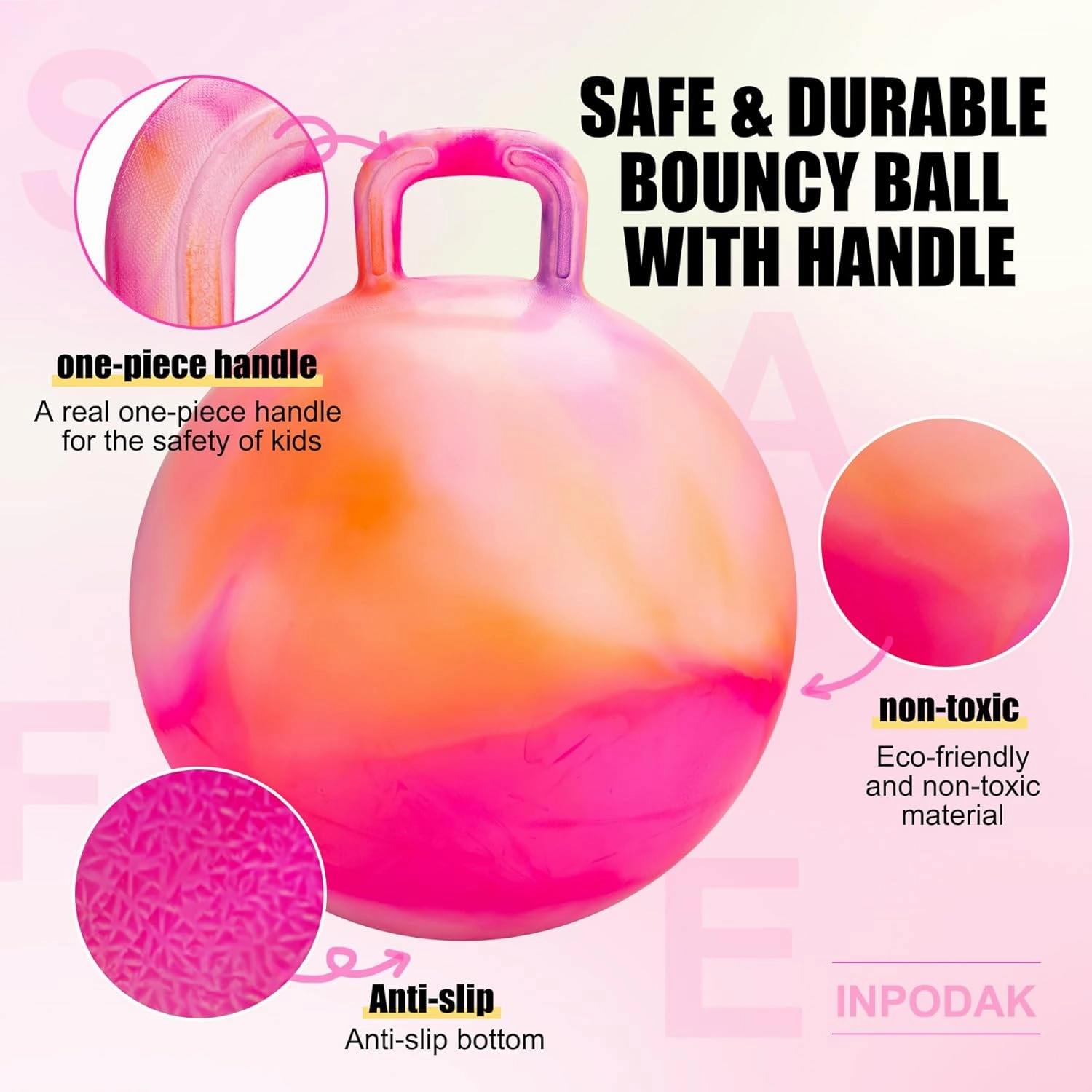 INPODAK Hopper Ball 18 Inch Bouncy Ball with Handle for Kids, Hippity Hop Jumping Bounce Hopping Toy for Boys Girls Ages 3-6 Includes Pump and Gift Box Great Gift for Birthday