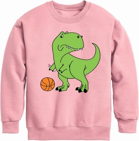Instant Message - Trex Basketball - Toddler & Youth Crewneck Fleece Sweatshirt