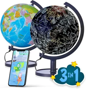 Interactive 10" Globe for Children with Stand (DIY) - App-Compatible, 400 Wonders, 1000  Facts, LED Constellations, STEM Globe, World Lamp & Earth Decor