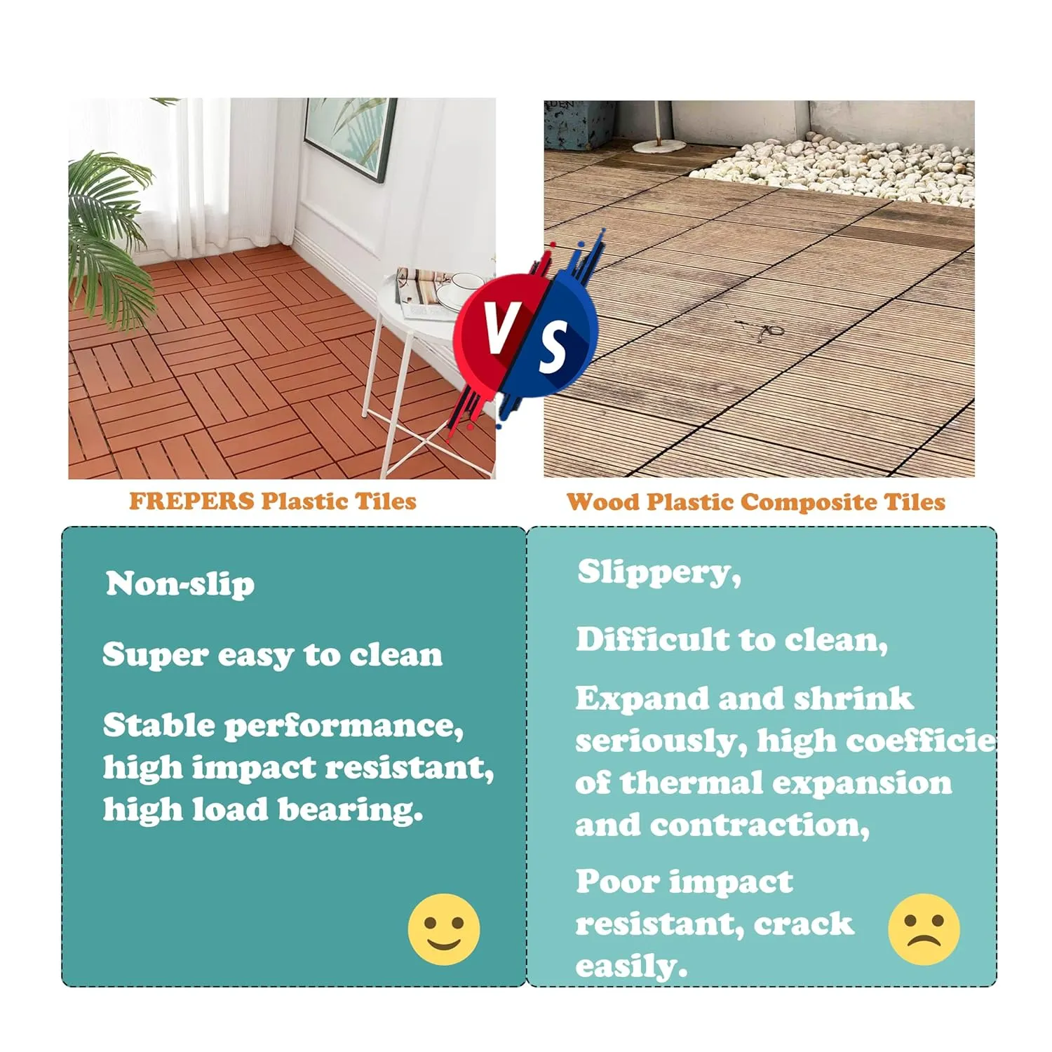 Interlocking Patio Deck Tiles, Waterproof and Non-Slip, Easy to Clean and Maintain. Ideal Use for Garden/Walkway/Balcony/Yard/Porch Decor, Home Décor, Plastic Material.(Brown 9pcs)