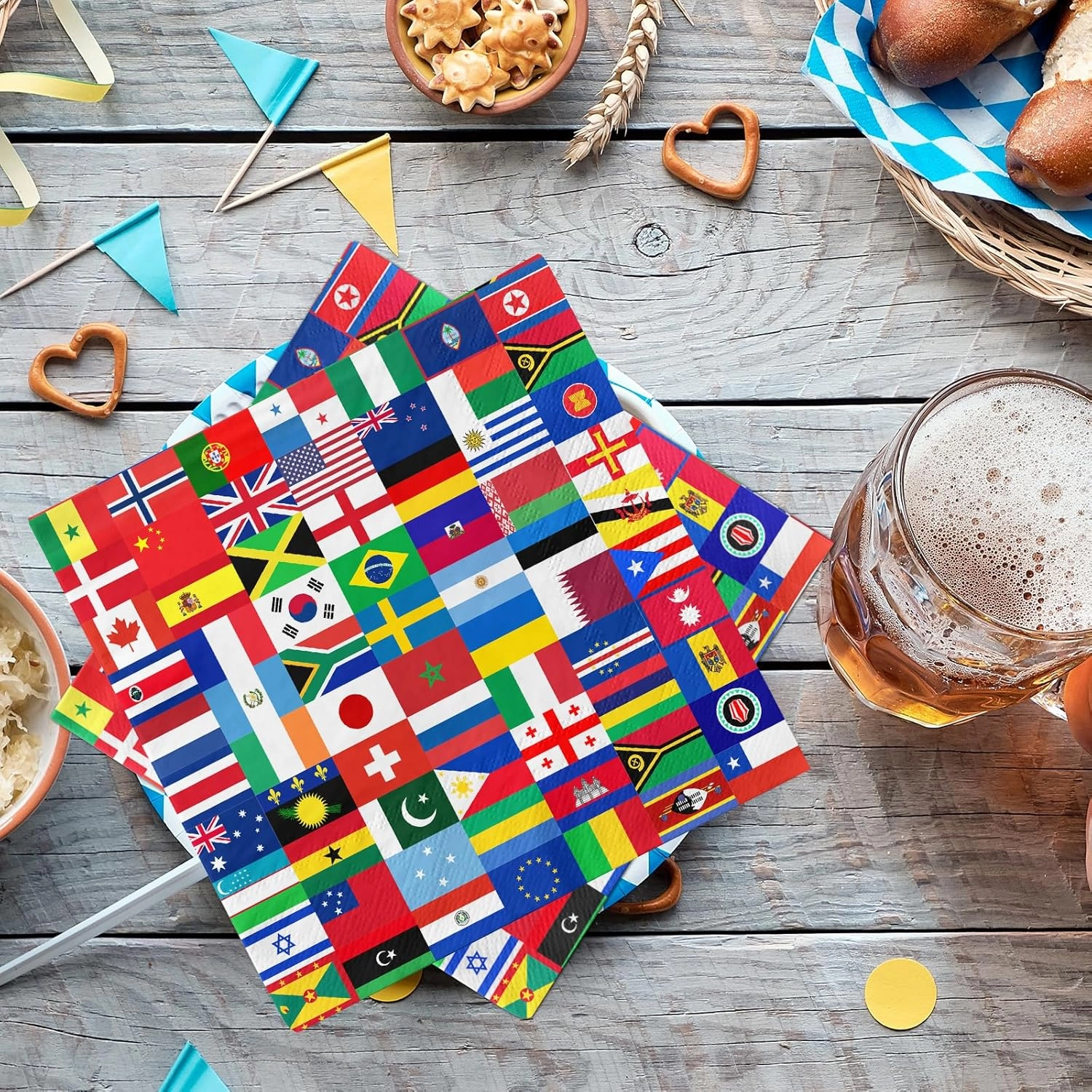International Flag Napkins, 40 Pieces World Flags Party Decorations Napkins,Disposable Checkered Flag Napkins for Soccer Sports Friend Gatherings Celebration Party Supplies