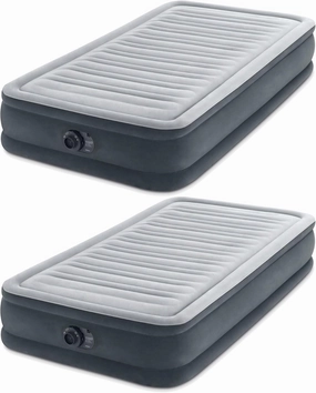 Intex Twin Size Dura Beam Deluxe Comfort Plush Air Mattress with Fiber Tech Construction, Built in Pump, and Portable Storage Case, Gray (2 Pack)