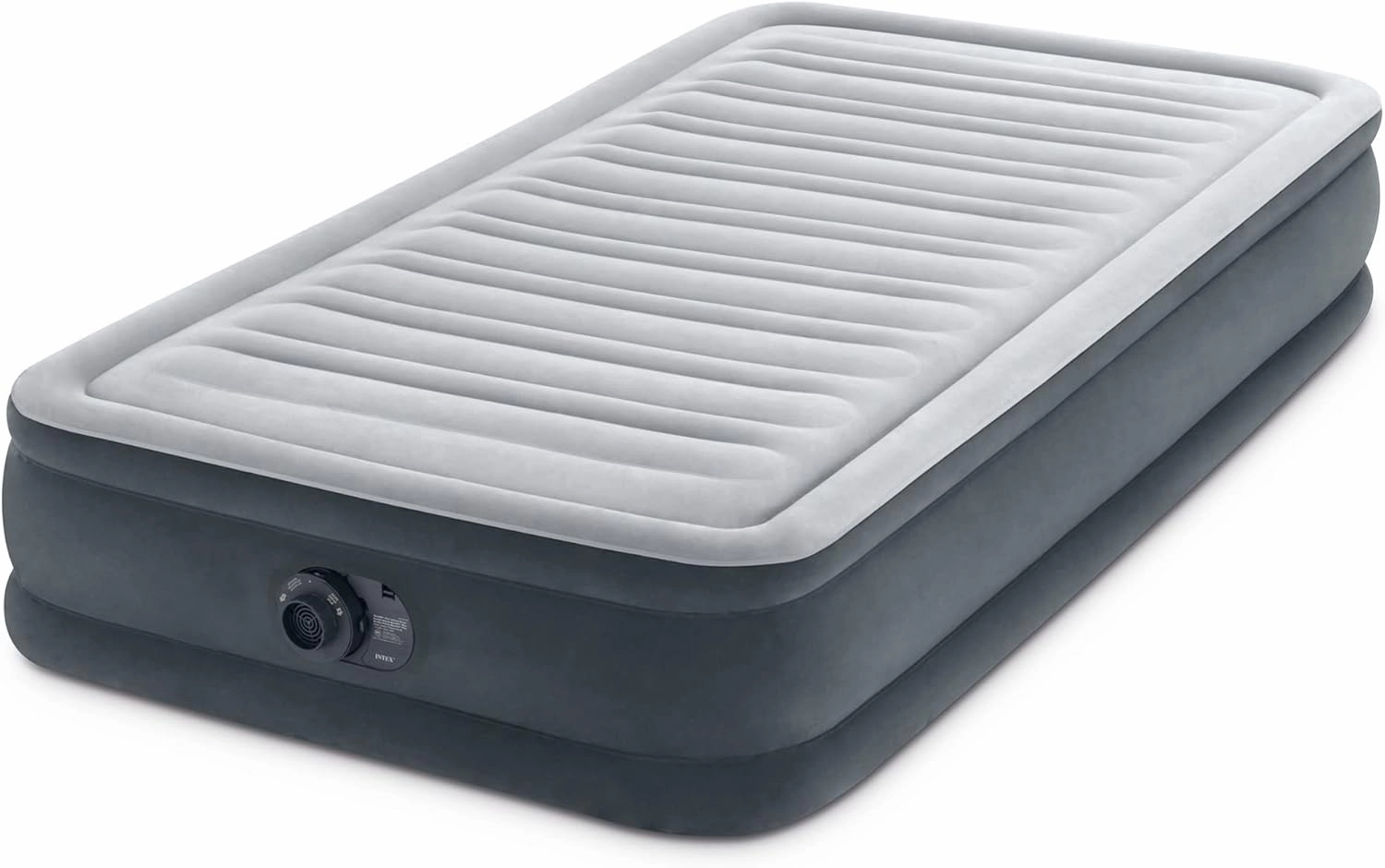 Intex Twin Size Dura Beam Deluxe Comfort Plush Air Mattress with Fiber Tech Construction, Built in Pump, and Portable Storage Case, Gray (2 Pack)