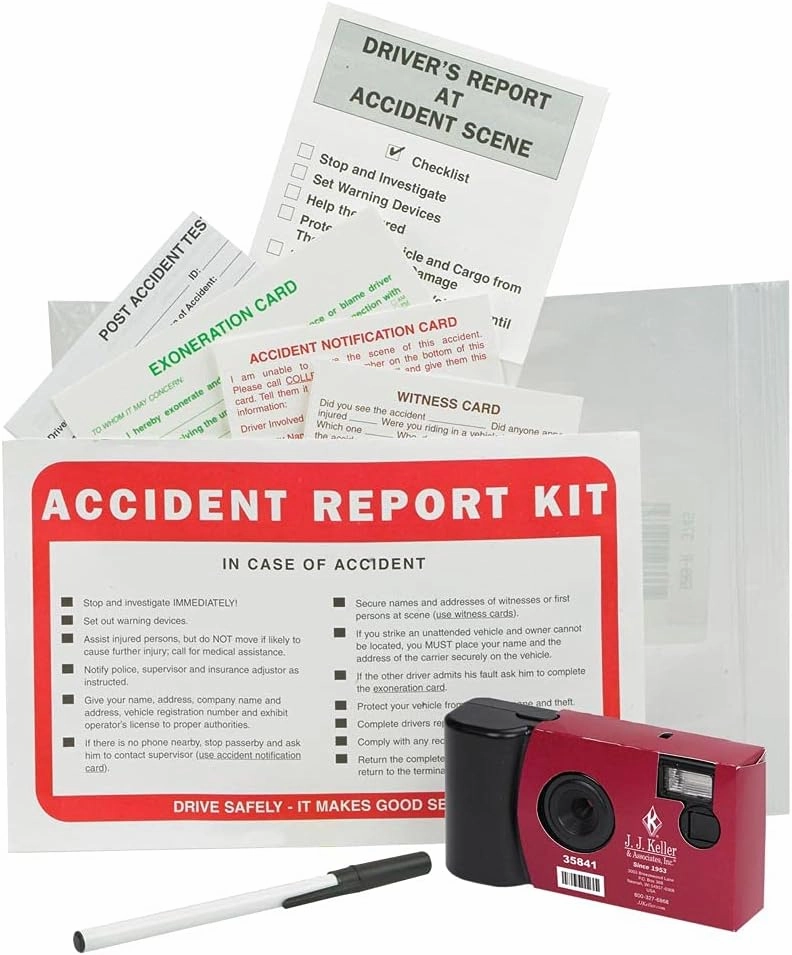 J. J. Keller & Associates, Inc. Vehicle Accident Kit in Resealable Poly Bag (8" x 10") with Single-Use Digital Camera - Helps Drivers Collect, Organize & Report Vehicle Accident Information