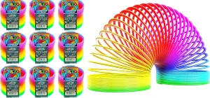 JA-RU Big Magic Rainbow Color Spring Pack (9 Units) Original Plastic Coil Fidget Toy | Kids Toy for Girls & Boys | Colorful Neon Color Sensory Vintage Toys. Includes 1 Bouncy Ball 1702-9s