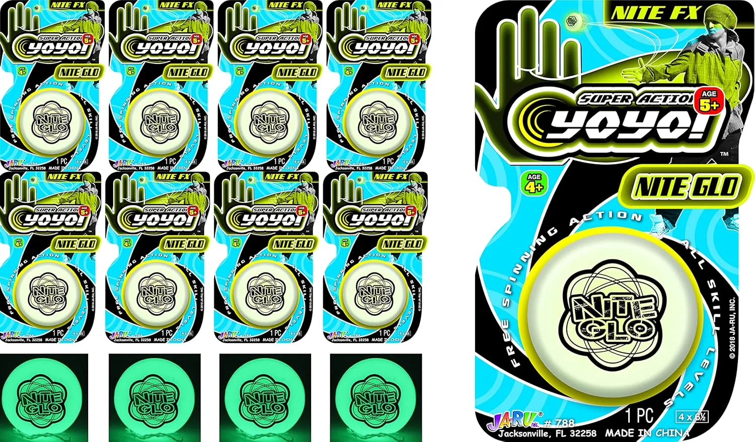 JA-RU Glow in The Dark Yoyo (8 Units) Responsive Yo Yo for Kids Fidget Toy Pack. Beginners & Professional Yoyo. 90s Toys Nostalgia. Bulk Party Favor, Birthday Goodie Bag. 788-8p