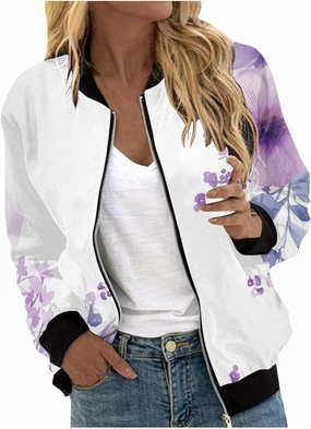 Jacket for Women Trendy Square Thin Pocket Jacket Blouse Coat Baseball Top Women's Casual Floral Bomber Jacket Coat