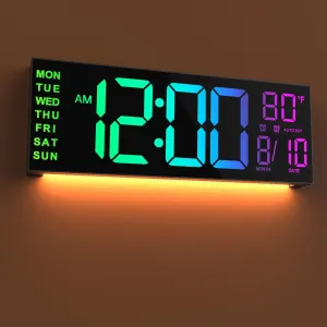 JALL 16" Large Digital Wall Mount Clock, Count Down Timer with Remote, Alarm, Big LED, 8 RGB Color, DST, Temperature for Living Room Classroom Desk, Xmas, Birthday Gift for Senior Men Women Mom Dad