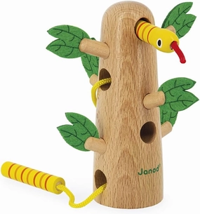 Janod - Tropik Lace-Up Tropical Tree - Wooden Early-Learning Toy - Educational Toy: Fine Motor and Concentration Skills - Water-Based Paint - 18 Months   J08265