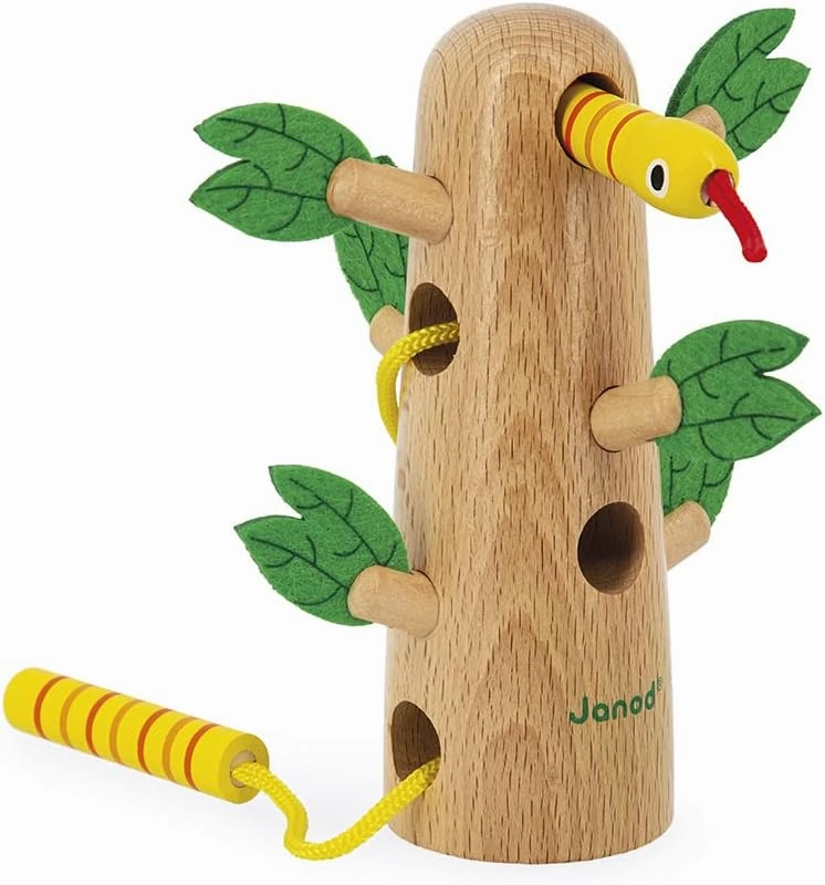 Janod - Tropik Lace-Up Tropical Tree - Wooden Early-Learning Toy - Educational Toy: Fine Motor and Concentration Skills - Water-Based Paint - 18 Months   J08265