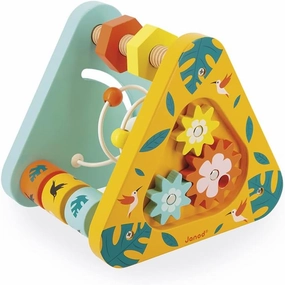 Janod - Tropik Multi-Activity Pyramid - Wooden Early-Learning Toy - Educational Toy: Motor Skills and Handling - 7 Activities - Water-Based Paint - 1 Year   J08268