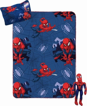 Jay Franco Marvel Spiderman Travel Set - 3 Piece Kids Travel Set Includes Blanket, Pillow, & Plush