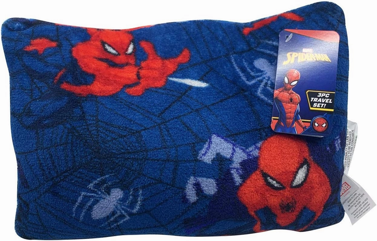 Jay Franco Marvel Spiderman Travel Set - 3 Piece Kids Travel Set Includes Blanket, Pillow, & Plush