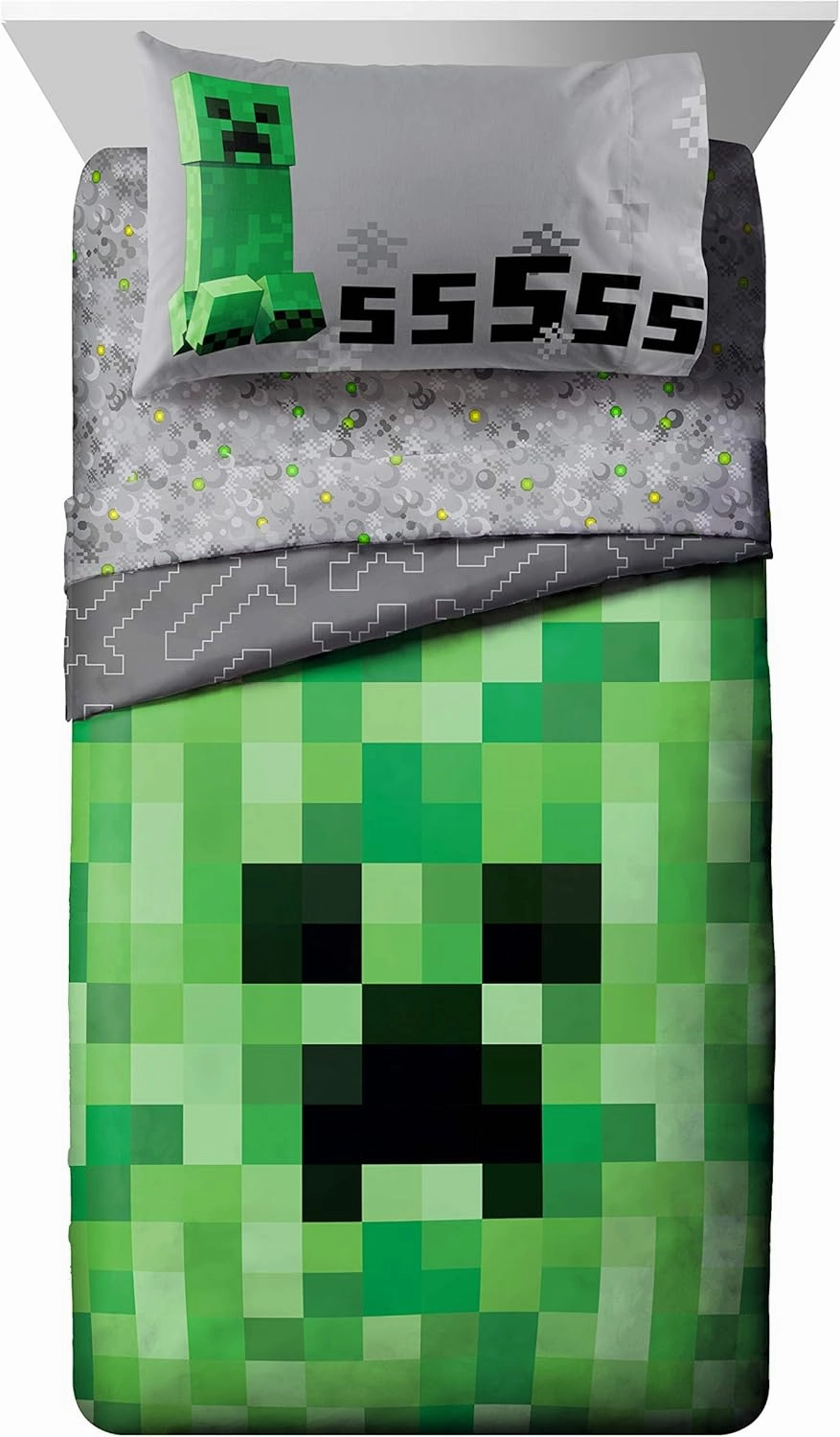 Jay Franco Minecraft Creeper 4 Piece Twin Bed Set (Offical Product)