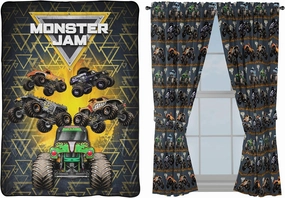 Jay Franco Monster Jam MJ Life Blanket 5-Piece Bundle-Includes Blanket, Drape Set