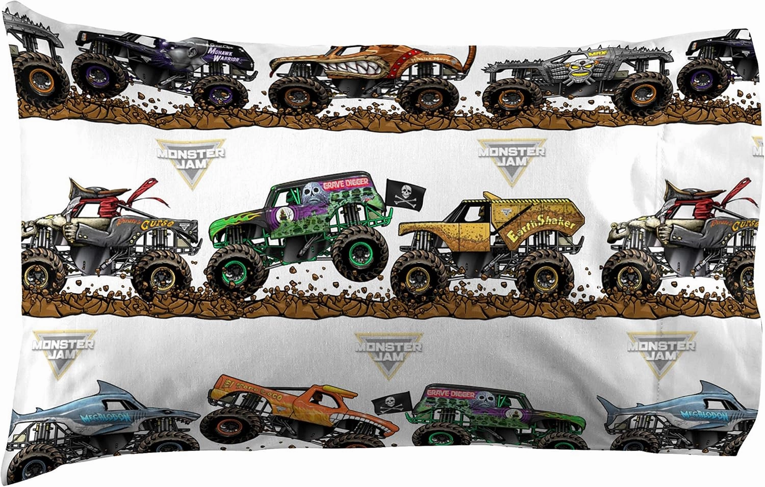 Jay Franco Monster Jam Tracks Twin Sheet Set - 3 Piece Set Super Soft and Cozy Kid’s Bedding Features Grave Digger & Megalodon - Fade Resistant Microfiber Sheets