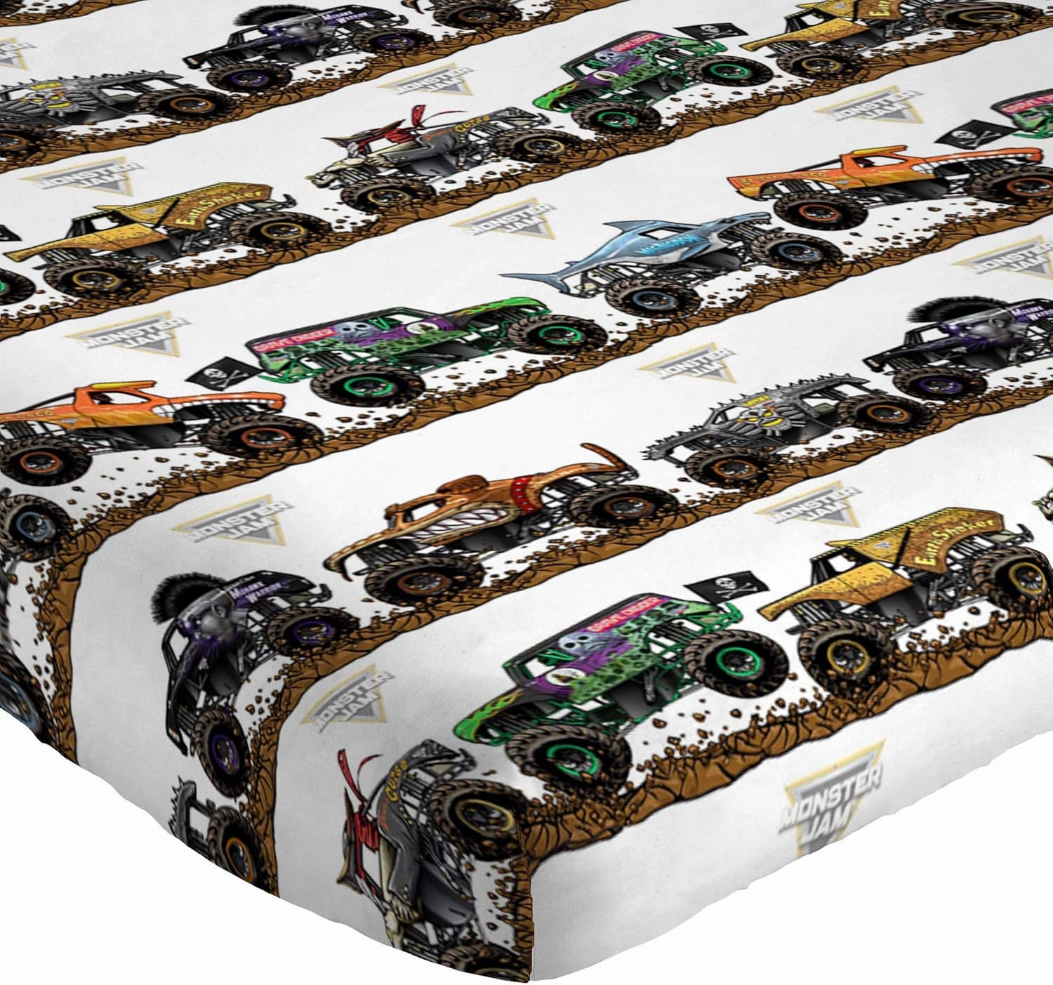 Jay Franco Monster Jam Tracks Twin Sheet Set - 3 Piece Set Super Soft and Cozy Kid’s Bedding Features Grave Digger & Megalodon - Fade Resistant Microfiber Sheets