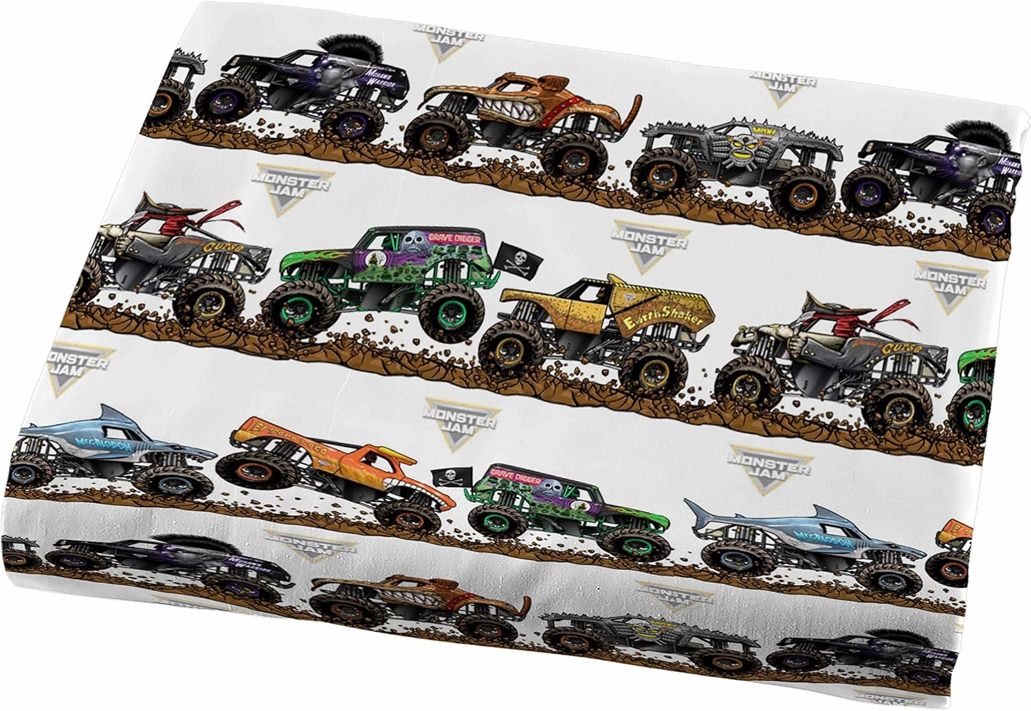 Jay Franco Monster Jam Tracks Twin Sheet Set - 3 Piece Set Super Soft and Cozy Kid’s Bedding Features Grave Digger & Megalodon - Fade Resistant Microfiber Sheets