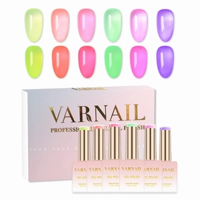 Jelly Land Jelly Gel Nail Polish Kit 6 Colors 15 ml, Translucent Colorful Sheer Gel Polish, Salon Quality Soak off UV Light Gel Nail Polish Set