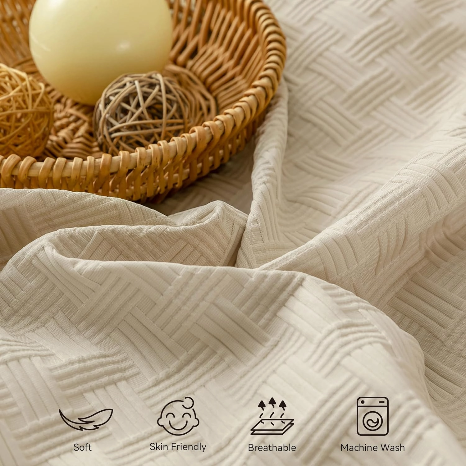 JELLYMONI Duvet Cover King Size Waffle Weave Duvet Cover Set Light Khaki 3PCS Soft Microfiber Tufted Textured Breathable Knitted Jacquard Striped Comforter Cover with Corner Ties & Zipper Closure