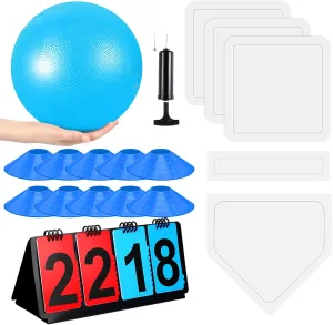 Jenaai 18 Pcs Sports Kickball Set Includes Playground Ball 5 Rubber Throw Down Bases Ball Pump Scoreboard Net Bag 10 Foul Line Cones for Adults Playground Backyard Game(10 Inch,Blue)