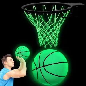 Jenaai 3 Pcs Glow Basketball Set, Includes Size 7 Glowing Basketball Light up Nightlight Net with Pump for Hoop Luminous Sports Gift for Kids Adults Night Basketball Game Back to School