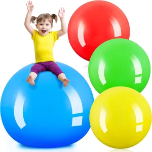 Jenaai 4 Pcs 30 Inch Big Bounce Large Rubber Inflatable Kickball - Giant Outdoor Exercise Ball for Jumping, Hopping, Activity Games, Sports Party