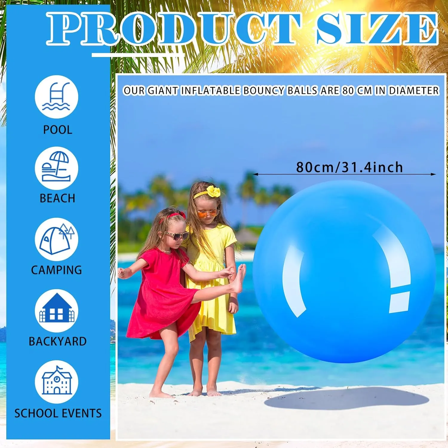 Jenaai 4 Pcs 30 Inch Big Bounce Large Rubber Inflatable Kickball - Giant Outdoor Exercise Ball for Jumping, Hopping, Activity Games, Sports Party
