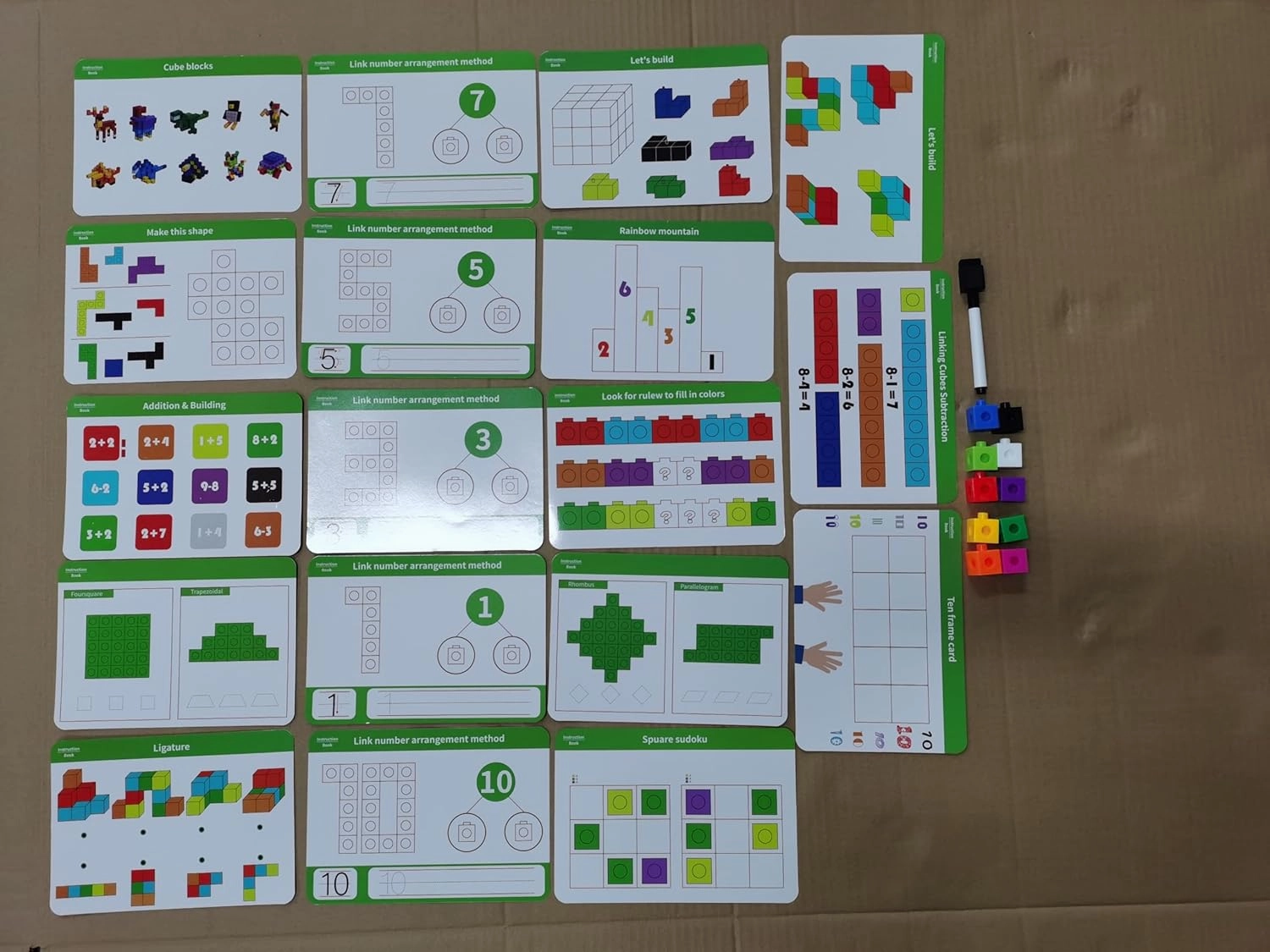 Jenaai 500 Pcs Math Learning Cubes with 18 Pcs Stem Cards Link Cubes Plastic Counting Blocks Manipulatives Classroom Learning Supplies for Kids Classroom Activities(Classic)