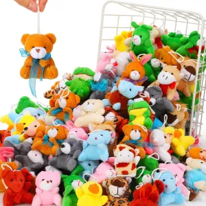 Jerify 200 Pack Mini Stuffed Animal Bulk Small Plush Toys Miniature Keychain Set for Birthday, Animal Theme Party Favors, Goodie Bag Fillers, Classroom Carnival Prizes