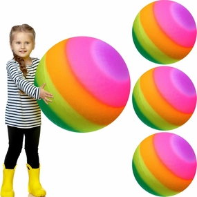 Jerify 4 Pcs 18 Inch Rainbow Playground Ball for Kids PVC Playground Giant Large Rainbow Balls for Backyard Park Indoor Outdoor Games Gym Camps Picnic