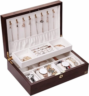Jewelry Case Jewelry Box Jewelry Organizer Wooden Jewelry Box 2 Layer Large Jewelry Storage Case Jewelry Organizer for Necklace Earrings Rings Bracelets Watch Jewelry Storage (Color : Walnut, Size :