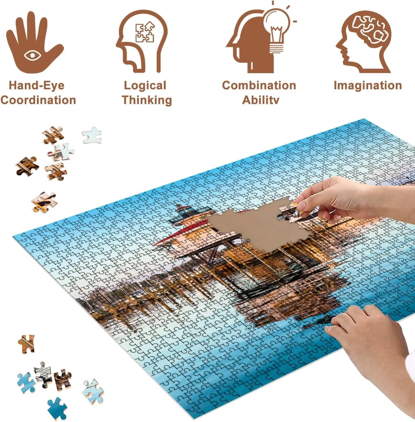Jigsaw Puzzles 1000 Pieces for Adult Sunrise Choptank River Lighthouse Puzzle Game for Family Wooden Puzzle Toy Educational Games Puzzles for Home Decor