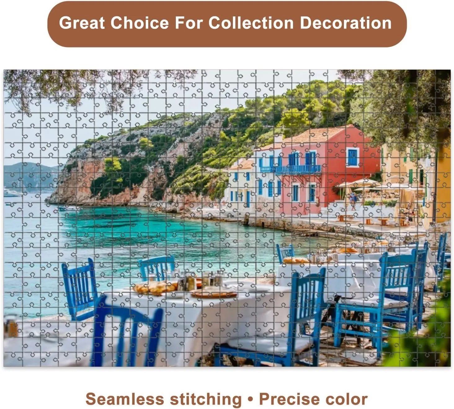 Jigsaw Puzzles 1000 Pieces for Adult Table Greek Tavern Assos Fishing Village Kefalonia Island Greece Puzzle Game for Family Wooden Puzzle Toy Educational Games Puzzles for Home Decor