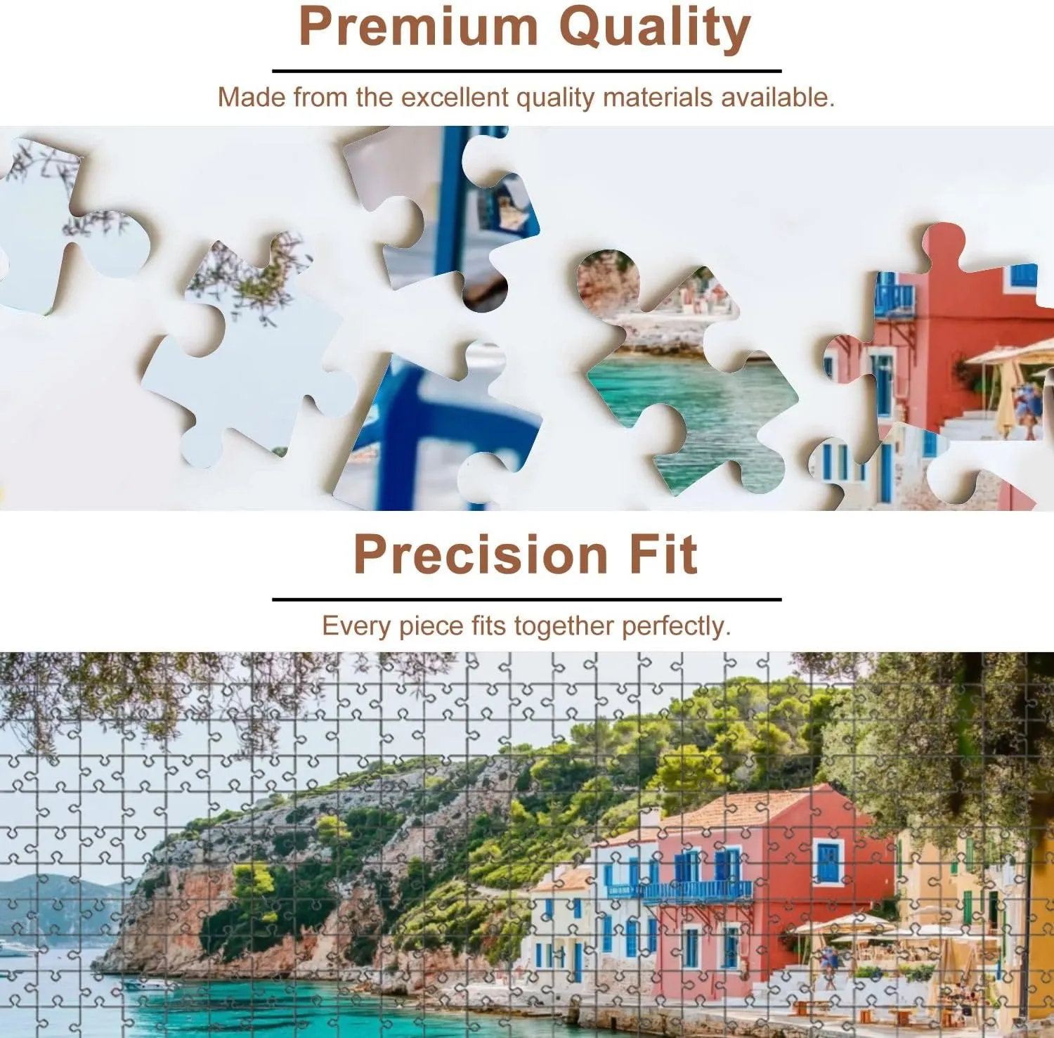 Jigsaw Puzzles 1000 Pieces for Adult Table Greek Tavern Assos Fishing Village Kefalonia Island Greece Puzzle Game for Family Wooden Puzzle Toy Educational Games Puzzles for Home Decor