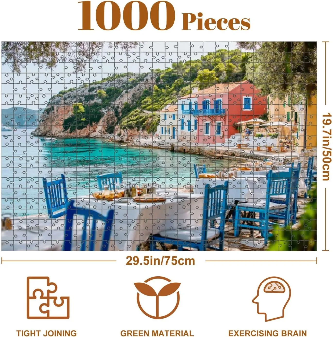 Jigsaw Puzzles 1000 Pieces for Adult Table Greek Tavern Assos Fishing Village Kefalonia Island Greece Puzzle Game for Family Wooden Puzzle Toy Educational Games Puzzles for Home Decor