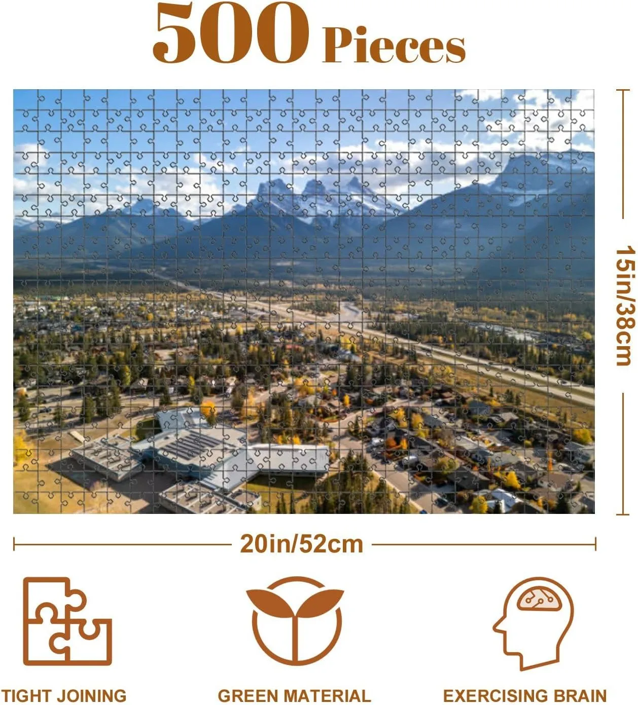 Jigsaw Puzzles 500 Pieces for Adult Canmore Alberta Canada Aerial View Trans Canada Highway Highway Autumn Puzzle Game for Family Wooden Puzzle Toy Educational Games Puzzles for Home Decor