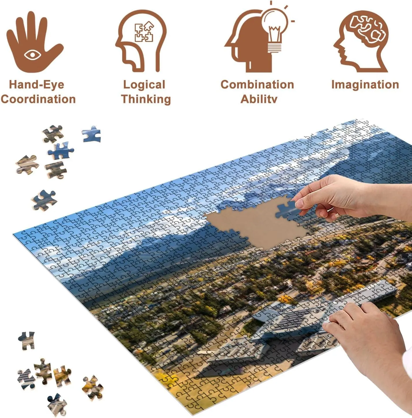 Jigsaw Puzzles 500 Pieces for Adult Canmore Alberta Canada Aerial View Trans Canada Highway Highway Autumn Puzzle Game for Family Wooden Puzzle Toy Educational Games Puzzles for Home Decor