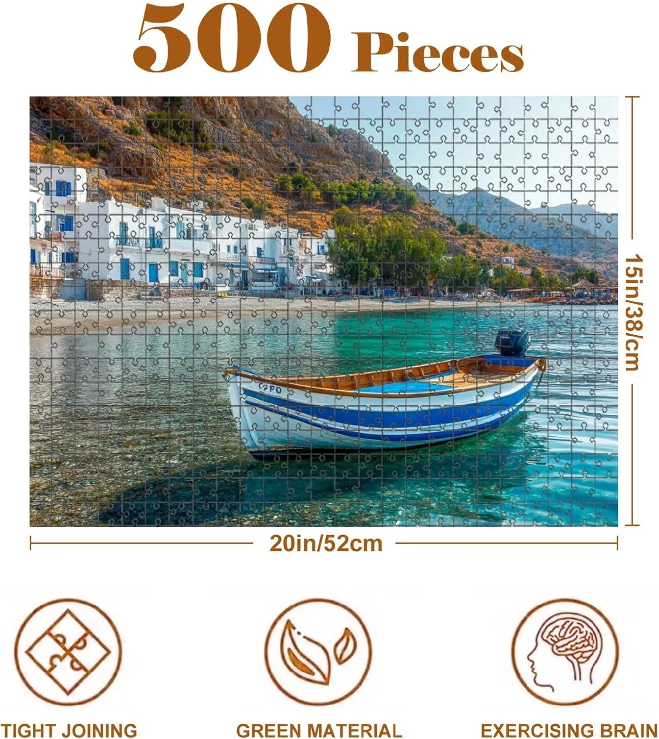 Jigsaw Puzzles 500 Pieces for Adult Fishing Boat Scenic Village Loutro Crete Greece Puzzle Game for Family Wooden Puzzle Toy Educational Games Puzzles for Home Decor
