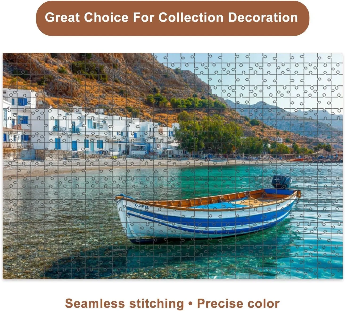Jigsaw Puzzles 500 Pieces for Adult Fishing Boat Scenic Village Loutro Crete Greece Puzzle Game for Family Wooden Puzzle Toy Educational Games Puzzles for Home Decor